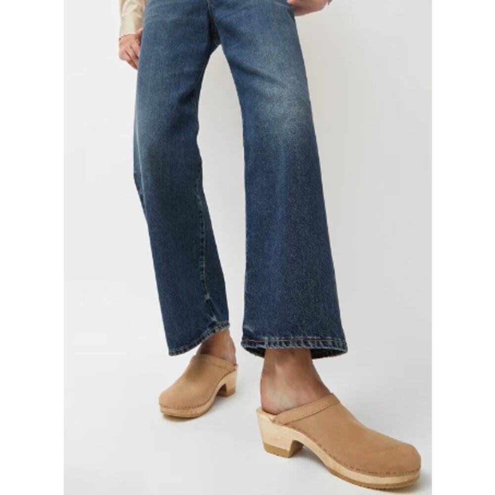 No. 6 Old School Clog Mid Heel 38 Bone Tan Nubuck Leather Wood Base NYC 7.5 8 - Picture 2 of 16